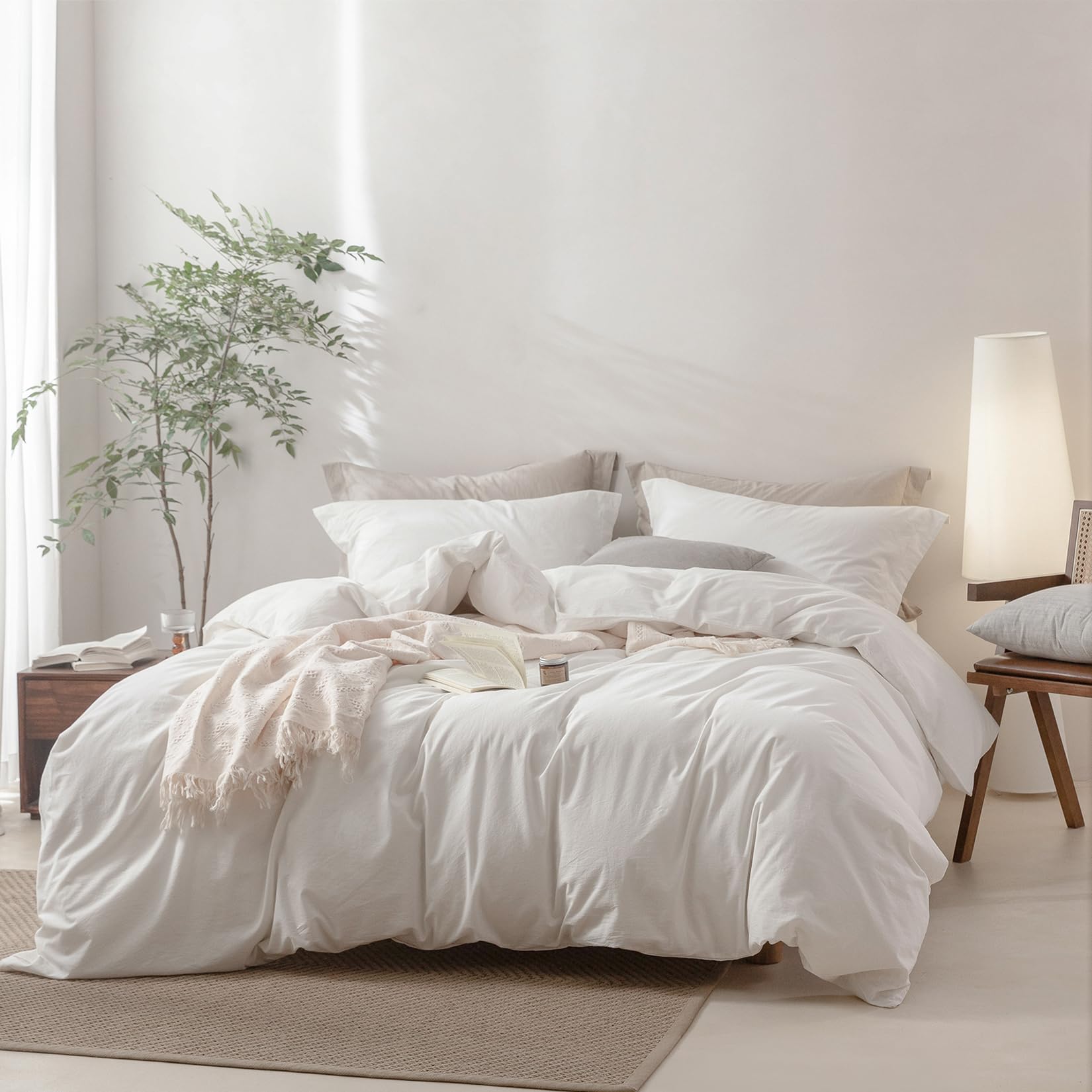 Bdear Linen Feel Duvet Cover Cal King Size, 100% Washed Cotton Comforter Cover Size 104 * 98Inch With Zipper Closure And 2 Pillo